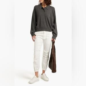 Nili Lotan Paris Cropped Stretch Cotton Twill Tapered Military Pants White Sz 4